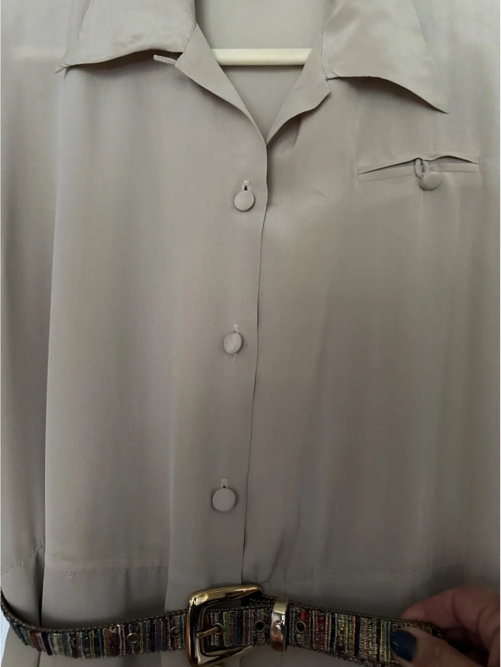 Vintage Orvis 100% Silk Beige Button-Down Long Sleeve Dress Size 16